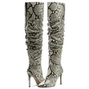 Vince Camuto Kentelli Ruched Tall Boots - Ivory Black Snake Print